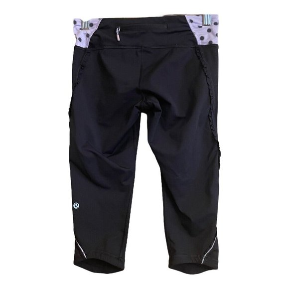 Lululemon Fast Free Crop Legging Size 4 Black High Noon Dot Lilac Running READ - Picture 2 of 16